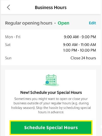 How To Schedule Special Opening Closing Hours Merchant